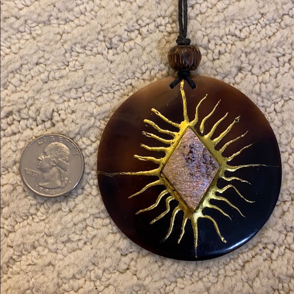 Adjustable long brown statement pendant necklace